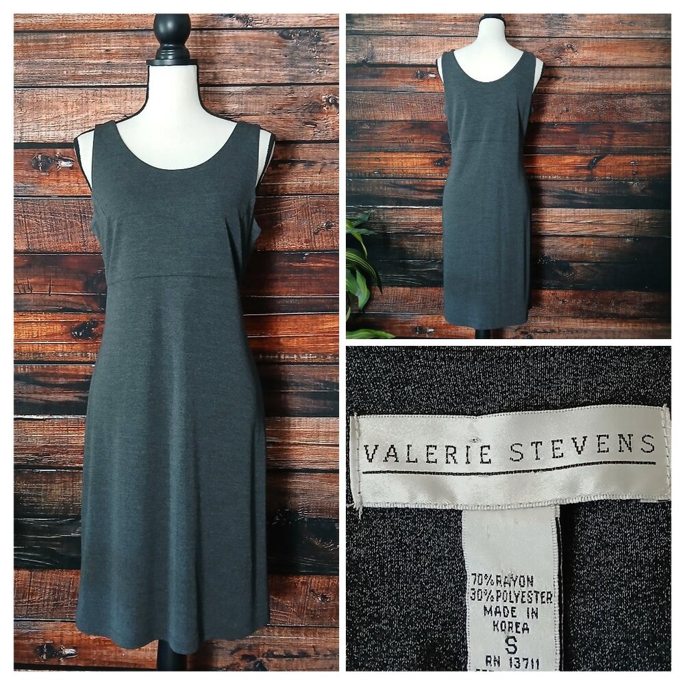 Valerie Stevens Dress S Vintage Gray Sheath Rayon Blend Scoop Neck